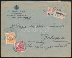 1927 Budapest helyi ajánlott levél 23f bérmentesítéssel / Local registered cover