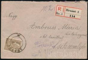 1920 Ajánlott cenzúrázott levél / Registered censored cover "BRASOV" - Csíksomlyó