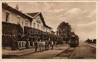Szávaszentdemeter, Mitrovice, Mitrovitz an der Save, Sremska Mitrovica; Zeljeznicka stanica / vasútállomás, gőzmozdony, vonat / railway station, locomotive, train (fl)