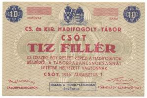 Csót / Hadifogolytábor 1916. augusztus 1. 10f számozás és aláírás nélkül T:XF / Hungary / Csót / POW Camp August 1st, 1916. 10 Fillér without serial and signature C:XF Adamo HHC-1.1