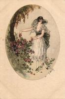 Italian art postcard, lady, Italien Gravur 1784. s: J. Hardy, Olasz művészlap, hölgy, Italien Gravur 1784. s: J. Hardy