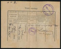 1909 Temesvári tértivevény a temesvári ispán aláírásával, bélyegzésekkel