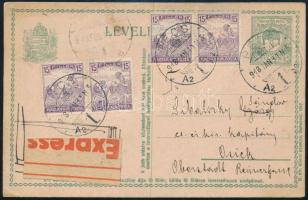 1918 Expressz díjkiegészített díjjegyes levelezőlap / Express PS-card with additional franking