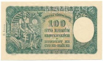 Szlovákia 1940. 100K II. kiadás "SPECIMEN" (minta) perforációval, csehszlovák bélyeggel, &...