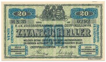 Ostffyasszonyfa / Hadifogolytábor 1916. június 1. 20f arab sorozat- és sorszámmal "MS 35 0292&q...