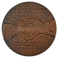 Franciaország 1965. Confederation Générale du Travail - Soixante-Dixiéme Anniversaire 1865-1965 (Általános Munkaszövetség - 70. évforduló 1895-1965)" kétoldalas bronz emlékérem, peremén "BRONZE" jelzéssel, sérült műanyag tokban tokban (38mm) T:AU France 1965. Confederation Générale du Travail - Soixante-Dixiéme Anniversaire 1865-1965 (General Confederation of Labor - 70th Anniversary 1895-1965)" double-sided bronze commemorative medal, in damaged plastic case (38mm) T:AU