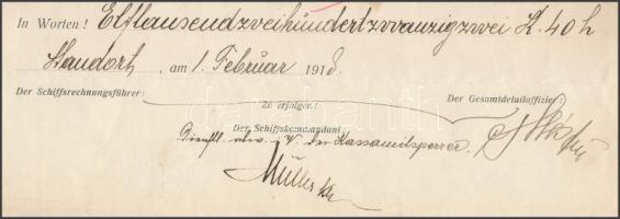 1918 Az Osztrák-Magyar Dunai Flottila S.M.S. Bosna. Kimutatás a legéynségnek adott ellátmányól, hajó...