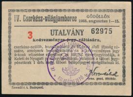 1933 Gödöllő Jamboree utalvány kedvezményes jegy vásárlására / 1933 Gödöllő Jamboree voucher for discounted train ticket