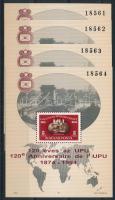 1994 120 éves az UPU 4 db sorszámkövető emlékív, köztük 2 vastagabb sorszámmal