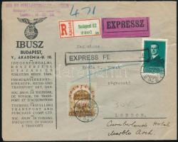 1938 Ajánlott expressz levél Londonba / Registered express cover to London