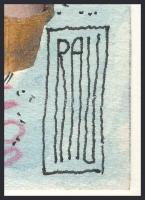 Rau Tibor (1934-2009): Különös szilveszter (karikatúra). Akvarell, ceruza, kollázs, papír, jelzett. ...