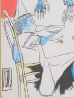 Rau Tibor (1934-2009): Vasárnapi ebéd (karikatúra). Akvarell, tus, papír, jelzett. Kissé laza paszpa...