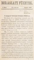 1870 Borászat Füzetek II. évf. 1-12. füzet. Teljes, II. évfolyam! [Szerk. Somssich Pál és Entz Ferenc.][Pest, 1870, Kocsi Sándor], 766+X p. Szövegközti fametszetű illusztrációkkal. Átkötött félvászon-kötés, enyhén foxing foltos lapokkal, néhány helyen ceruzás bejelölésekkel, aláhúzásokkal. Ritka szőlészeti-borászati szakfolyóirat, amely Somssich Pál és Entz Ferenc szerkesztésében jelent meg, havonta, 1869-1973. Teljes évfolyam rendkívül ritka!