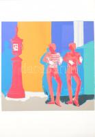 Lux Antal (1935-): Szerenád egy vízcsapnál, 1970. Szitanyomat, papír. Jelzett és datált (A Lux 70), számozott: 21/32. 45x48 cm. Párdarabja kiállítva: Pop art a 70-es években Magyarországon, Szentendrei Régi Művésztelep és Galéria, 2013. / Antal Lux (1935-): Serenade. Serigraphy on paper. Signed and dated (A Lux 70), numbered: 21/32. 45x48 cm. Very rare work from the classic period of pop art!