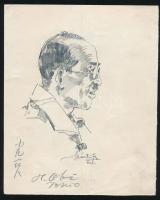 Márton Ferenc (1884-1940): 1933 H. Obi japán cserkész vezető aláírt portréja az 1933-as Gödöllői Jamboreeról. Ceruza, papír. jelzett, 21×16 cm /   Ferenc Márton (1884-1940): 1933 signed portrait of Japanese Scout H, Obi. M. Hara from the 1933 Gödöllő Jamboree. Pencil, paper. marked, 21×16 cm