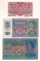 1913. 20K + 1915. 10K piros "DEUTSCHÖSTERREICH" felülbélyegzéssel + 1916. 1K T:F közte szép papír