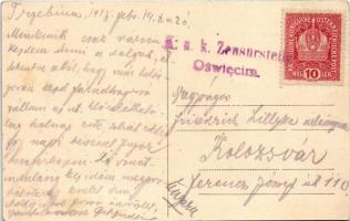 1917 Trzebinia, Tchebin (Galizien); Przy dworcu kolejowym / street view by the railway station, shop...