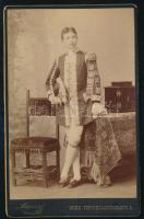 cca 1890 Díszes, osztrák császári címeres szalagos fiú. 11x17 cm        cca 1890 Ornate, Austrian imperial coat of arms ribbon boy. 11x17 cm