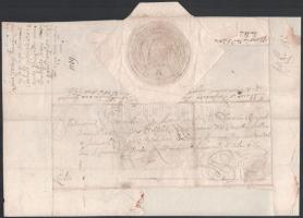 1709 Rákóczi korából származó hivatalos császári levél külzete, papírfelzetes viaszpecséttel Nagyszőlősre