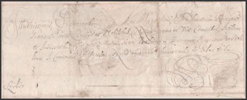 1709 Rákóczi korából származó hivatalos császári levél külzete, papírfelzetes viaszpecséttel Nagysző...