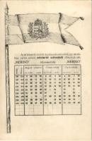 Budapest VIII. Linhart Vilmos zászlószövet kereskedő reklámja, színtartó kecskeszőr szövet (merino), magyar címeres zászló. Hunyady utca 27. (ma Vajdahunyad utca) (fl)