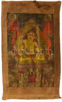 Keleti kézzel festett buddhista falikép, sérüléssel, 79x43 cm