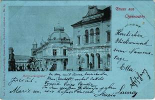 1898 (Vorläufer) Chernivtsi, Czernowitz, Cernauti, Csernyivci (Bukovina, Bucovina, Bukowina); Hormuzakigasse, Musikvereins-Gebäude / street view, restaurant, Music Association's Building. Verlag v. Leon König (EK)