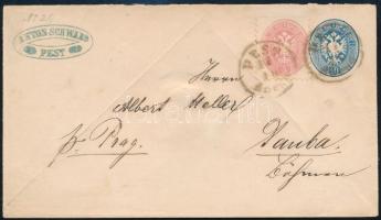 ~1864 5kr stamp on 10kr PS-cover "PEST Abend" -"DAUBA" Böhmen, ~1864 5kr bélyeg 10kr díjjegyes borítékon "PEST Abend" -"DAUBA" Böhmen