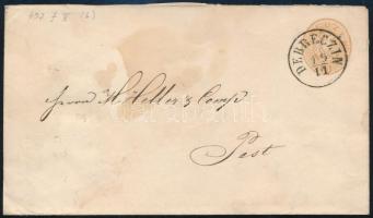 ~1863 15kr díjjegyes boríték "DEBRECZIN" - "PEST"