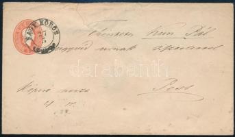 ~1861 5kr díjjegyes boríték "NAGY KŐRÖS" - "PESTH Abends" (hajtóka sérült / flap...