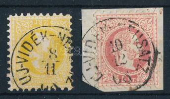 1867 2kr with watermark + 5kr "UJVIDÉK-NEUSATZ", 1867 2kr vízjeles + 5kr kivágáson "UJVIDÉK-NEUSATZ"