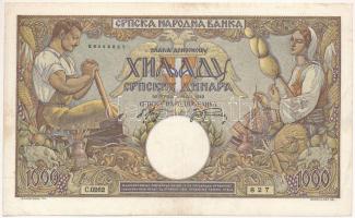 Szerbia / Német megszállás 1942. 1000D "Péter király" vízjellel T:F szép papír Serbia / Ge...