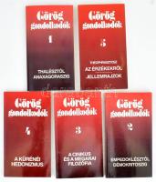 Bodor András (ford.): Görög gondolkodók I-V. (teljes sorozat)Bp., 1993-1995 Kossuth Kiadó Thalésztől Anaxagoraszig, Empedoklésztől Démokritoszig, A cinikus és a megarai filozófia, A kürénéi hedonizmus, Az érzékekről - Jellemrajzok