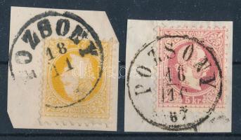 1867 2kr + 5kr on cuttings "POZSONY", 1867 2kr és 5kr kivágásokon 2 klf. "POZSONY"