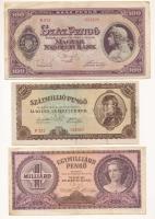 1945. 100P + 1946. 100.000.000P + 1.000.000.000P mindegyik látványosan eltolódott nyomat T:F, közte szép papír