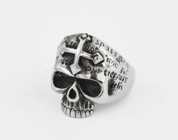 Acél motoros gyűrű, koponyás díszítéssel, m: 67