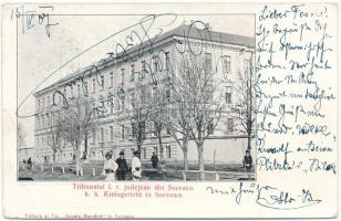 1907 Suceava, Suczawa, Szucsáva, Szőcsvásár (Bukovina, Bucovina, Bukowina); Tribunalul i. r. judetean din Suceava. Editura si Tip. "Scoala Romana" / K. k. Kreisgericht / district court (EB)