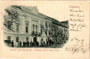 1898 (Vorläufer) Temesvár, Timisoara; Városháza (Jenő herceg tér), Uhrmann Henrik üzlete / Stadthaus (Prinz Eugen-Platz) / square, town hall, shops (EK)