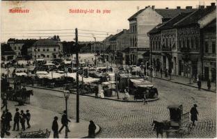1910 Kolozsvár, Cluj; Széchenyi tér és piac, Burgya, Csoma üzlete. Fabritius Erik és Társa kiadása / square, market, shops (fl)