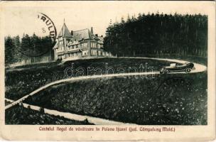 1928 Valea Putnei, Bukovina, Bucovina, Bukowina); Castelul Regal de vanatoare Poiana Itcani (jud. Campulung Mold.) / royal hunting castle, hunting lodge, automobile (crease)