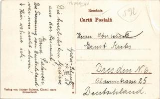 1928 Nagysink, Gross-Schenk, Cincul Mare, Cincu; Marktgasse und ev. Kirche / Piac utca és Evangéliku...