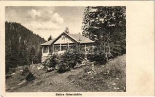 Fogarasi-havasok (Fogarasi Kárpátok), Fogarascher Karpathen, Muntii Fagarasului; Bullea (Bilea) menedékház. Verl. d. Buchh. G. A. Seraphin. Lichtdruck v. Jos. Drotleff, Hermannstadt / Bullea-Schutzhütte / Balea rest house, tourist house, chalet (EK)