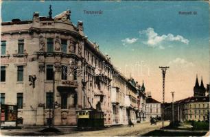 Temesvár, Timisoara; Hunyadi út, villamos. Vasúti levelezőlapárusítás 285. sz. 1916. / street view, tram (Rb)
