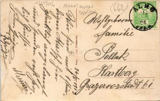 1913 Alhó, Markt Allhau; látkép, templom. Blasy Gusztáv kiadása (Őribükkösd) / general view, church ...