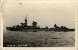 1937 ORP Grom. Morska agencja fotograficzna Gdynia / Polish Navy (Marynarka Wojenna) Grom-class destroyer battleship, photo (tear)