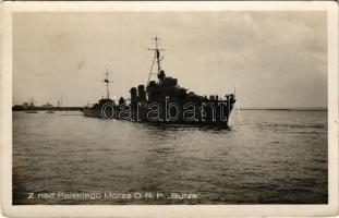 1937 Z nad Polskiego Morza ORP Burza. Morska agencja fotograficzna Gdynia / Polish Navy (Marynarka Wojenna) Wicher-class destroyer battleship (worn corners)