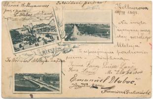 1898 (Vorläufer) Rzeszów, Rajsze; market square, bridge, road with horse-drawn carriage. Art Nouveau, floral (wet damage)