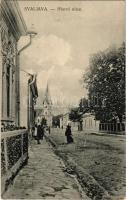 Szolyva, Svalava, Svaljava, Szvaljava, Svaliava; Hlavní ulice / Fő utca, templom / main street, church (EK)