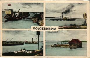 1931 Kolozsnéma, Klízska Nemá; Schleppbahn, Andor, Schlepper, Mühle / uszályok, úszó hajómalom a Dunán, "ANDOR" oldalkerekes gőzhajó. M. Goldschmied kiadása / barges, Danube with floating ship mill (boat mill), steamship (EK)