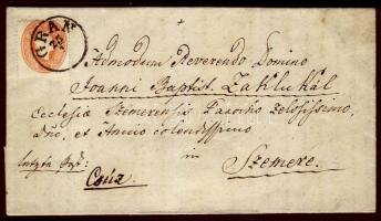 1861 5kr (damaged) on cover with full content "GRAN" - "GRAN NÁNA" - "CSÚZ" - Szemere, 1861 5kr (alul hiányos bélyeg) távolsági levélen tartalommal "GRAN" - "GRAN NÁNA" - "CSÚZ" - Szemere